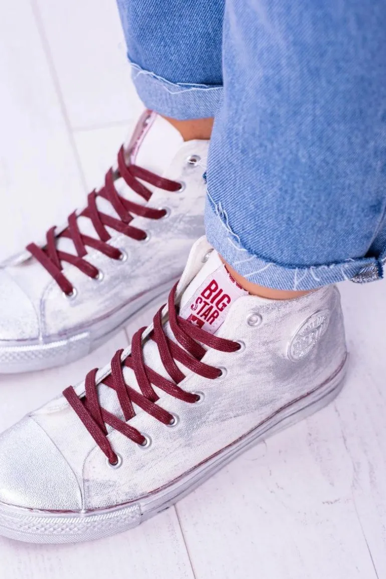 Big Star Wysokie Białe Posrebrzane Tenisówki Trampki BB274016
