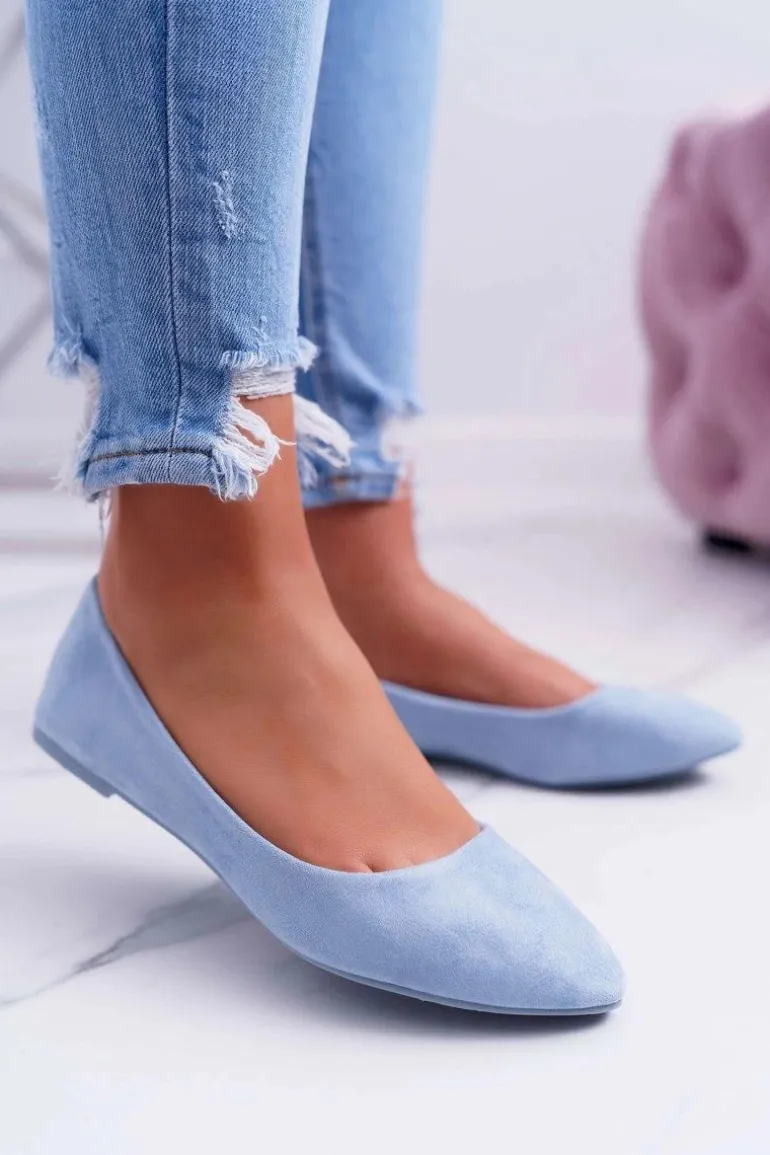 Błękitne Damskie Balerinki Zamsz Bueno