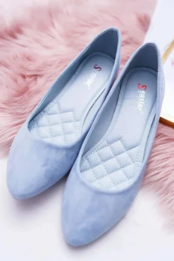 Błękitne Damskie Balerinki Zamsz Bueno