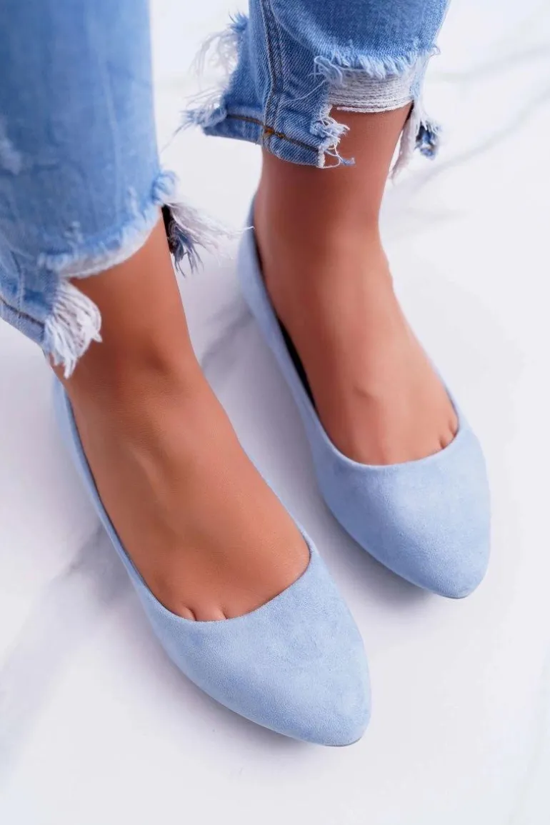 Błękitne Damskie Balerinki Zamsz Bueno