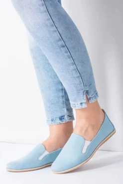 Błękitne Pastelowe Baleriny Damskie Skóra Fresca