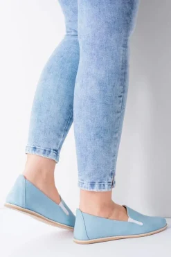 Błękitne Pastelowe Baleriny Damskie Skóra Fresca