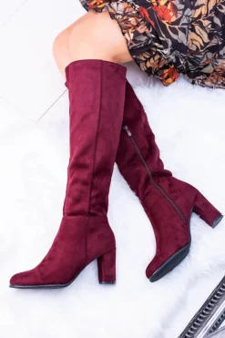 Bordowe Damskie Kozaki Zamszowe Sergio Leone KZ271