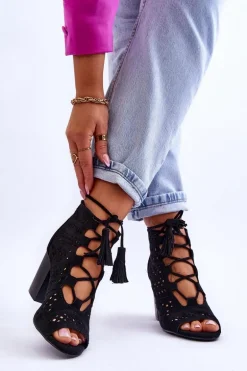 Botki Ażurowe Na Obcasie Czarne Letya