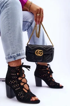 Botki Ażurowe Na Obcasie Czarne Letya