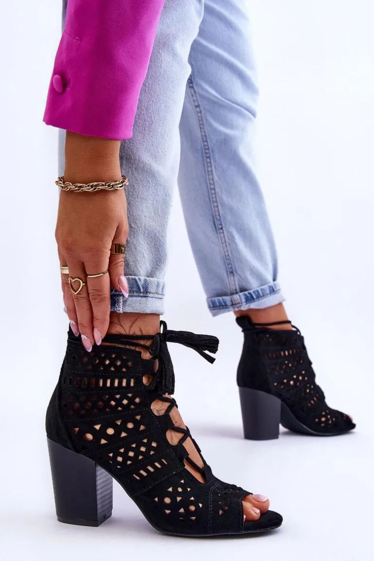 Botki Ażurowe Na Obcasie Czarne Letya