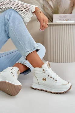 Botki Buty Sportowe Damskie Ocieplane Na Platformie Białe Ariatte