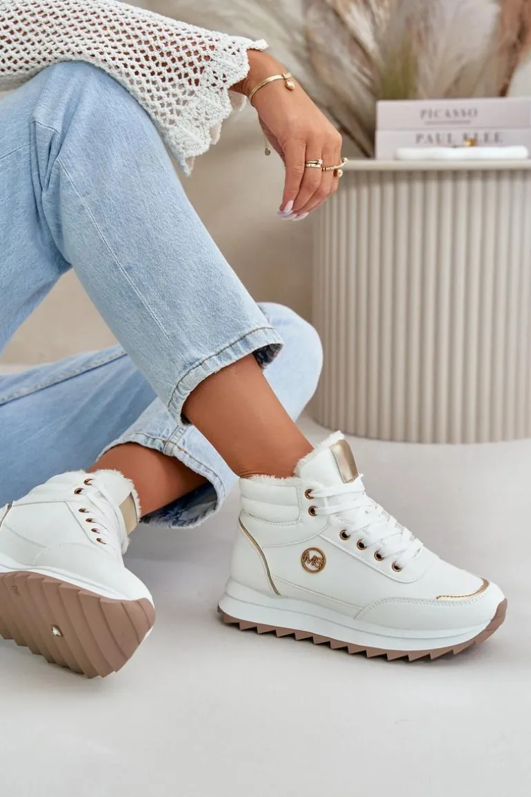 Botki Buty Sportowe Damskie Ocieplane Na Platformie Białe Ariatte