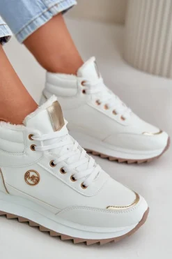 Botki Buty Sportowe Damskie Ocieplane Na Platformie Białe Ariatte