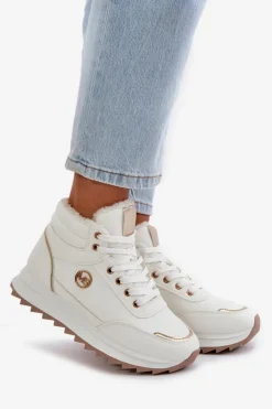 Botki Buty Sportowe Damskie Ocieplane Na Platformie Białe Ariatte