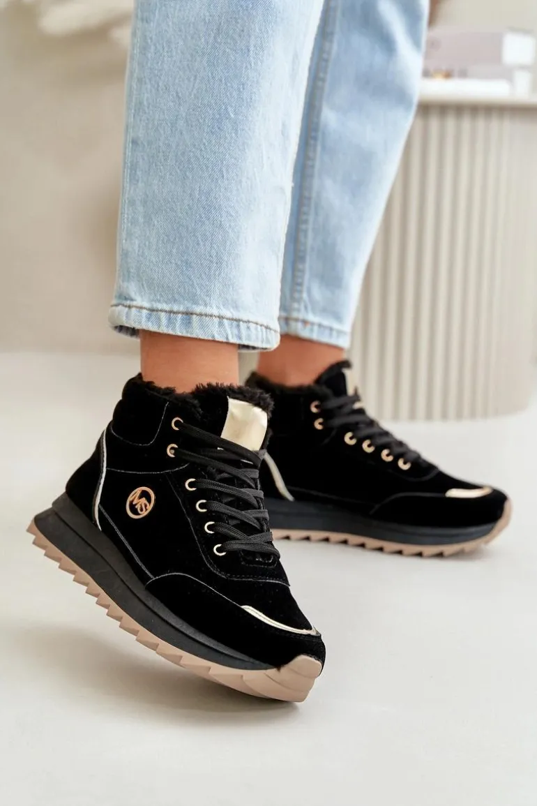 Botki Buty Sportowe Damskie Ocieplane Na Platformie Czarne Ariatte