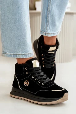 Botki Buty Sportowe Damskie Ocieplane Na Platformie Czarne Ariatte