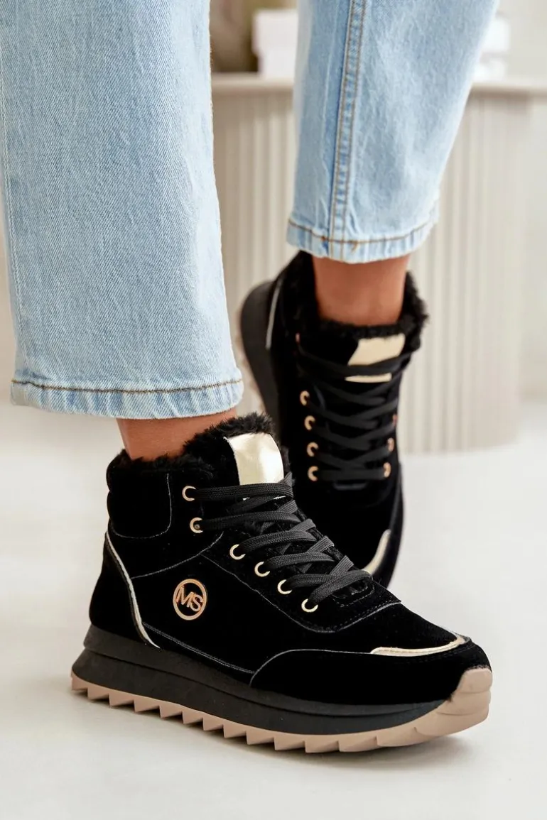 Botki Buty Sportowe Damskie Ocieplane Na Platformie Czarne Ariatte