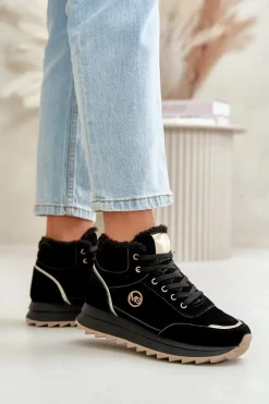 Botki Buty Sportowe Damskie Ocieplane Na Platformie Czarne Ariatte