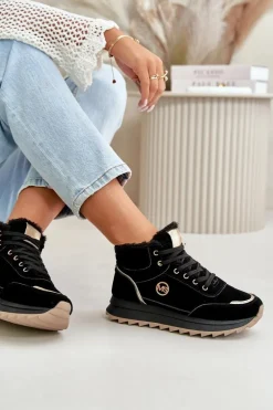 Botki Buty Sportowe Damskie Ocieplane Na Platformie Czarne Ariatte