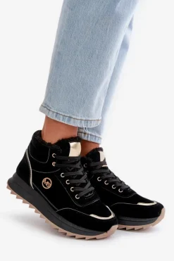 Botki Buty Sportowe Damskie Ocieplane Na Platformie Czarne Ariatte