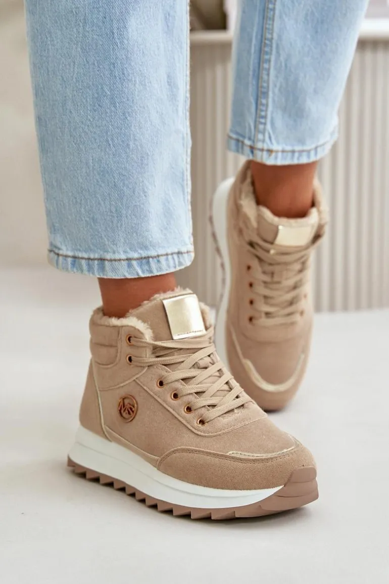Botki Buty Sportowe Damskie Ocieplane Na Platformie Khaki Ariatte