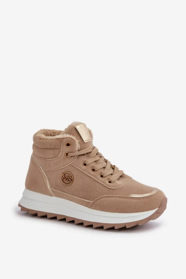 Botki Buty Sportowe Damskie Ocieplane Na Platformie Khaki Ariatte