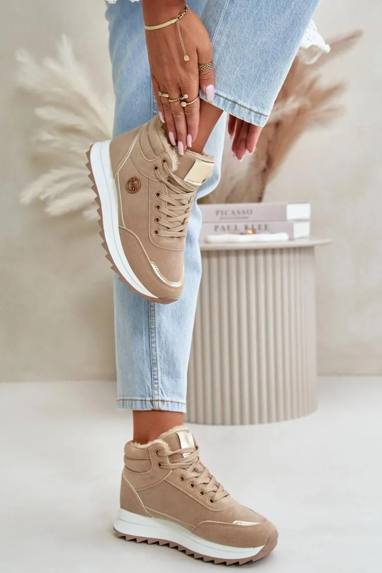 Botki Buty Sportowe Damskie Ocieplane Na Platformie Khaki Ariatte