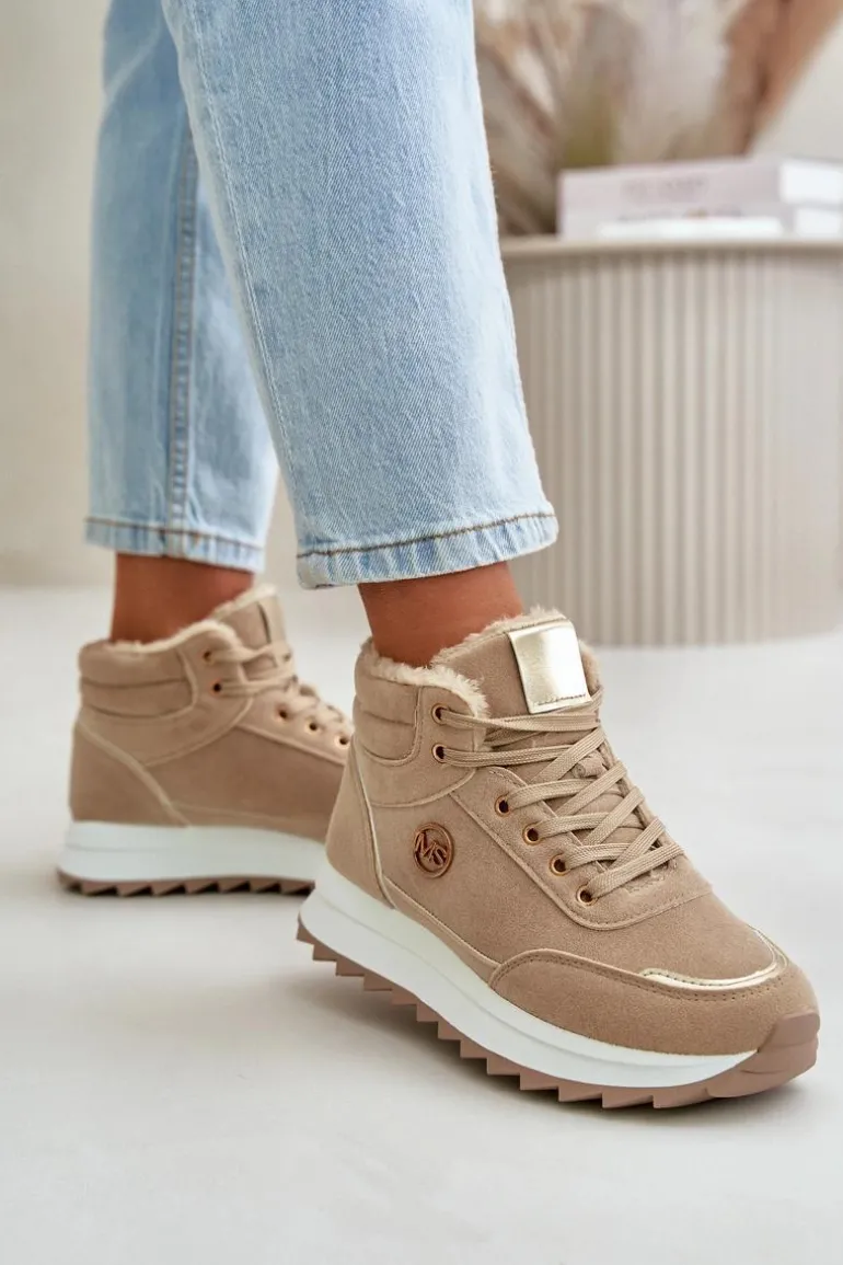 Botki Buty Sportowe Damskie Ocieplane Na Platformie Khaki Ariatte