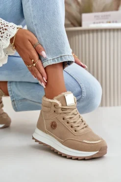 Botki Buty Sportowe Damskie Ocieplane Na Platformie Khaki Ariatte