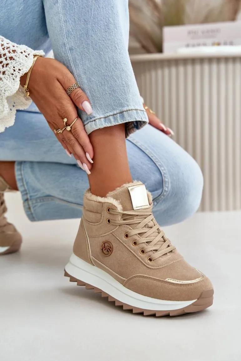 Botki Buty Sportowe Damskie Ocieplane Na Platformie Khaki Ariatte