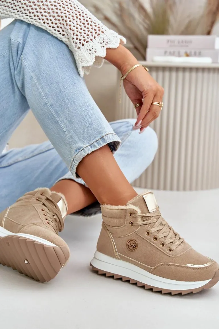 Botki Buty Sportowe Damskie Ocieplane Na Platformie Khaki Ariatte