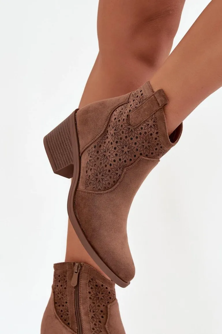 Botki Damskie Ażurowe Na Obcasie S.Barski HY52-529 Brązowe