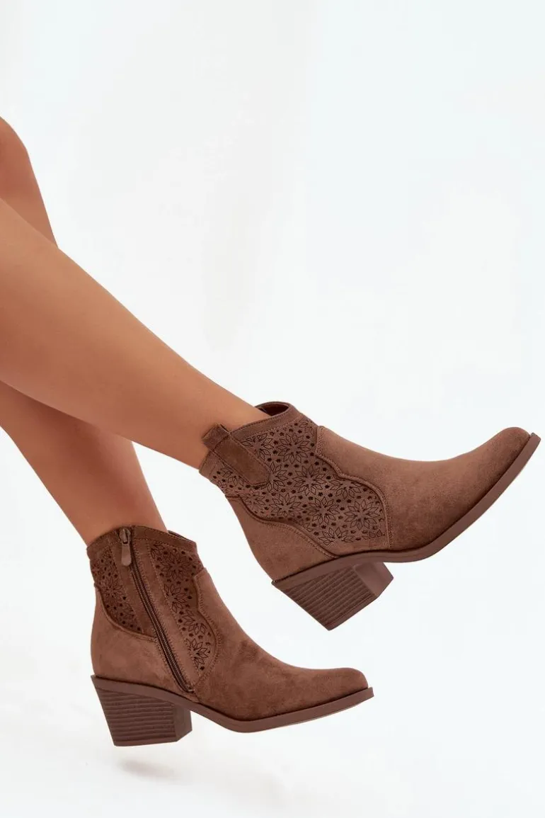 Botki Damskie Ażurowe Na Obcasie S.Barski HY52-529 Brązowe