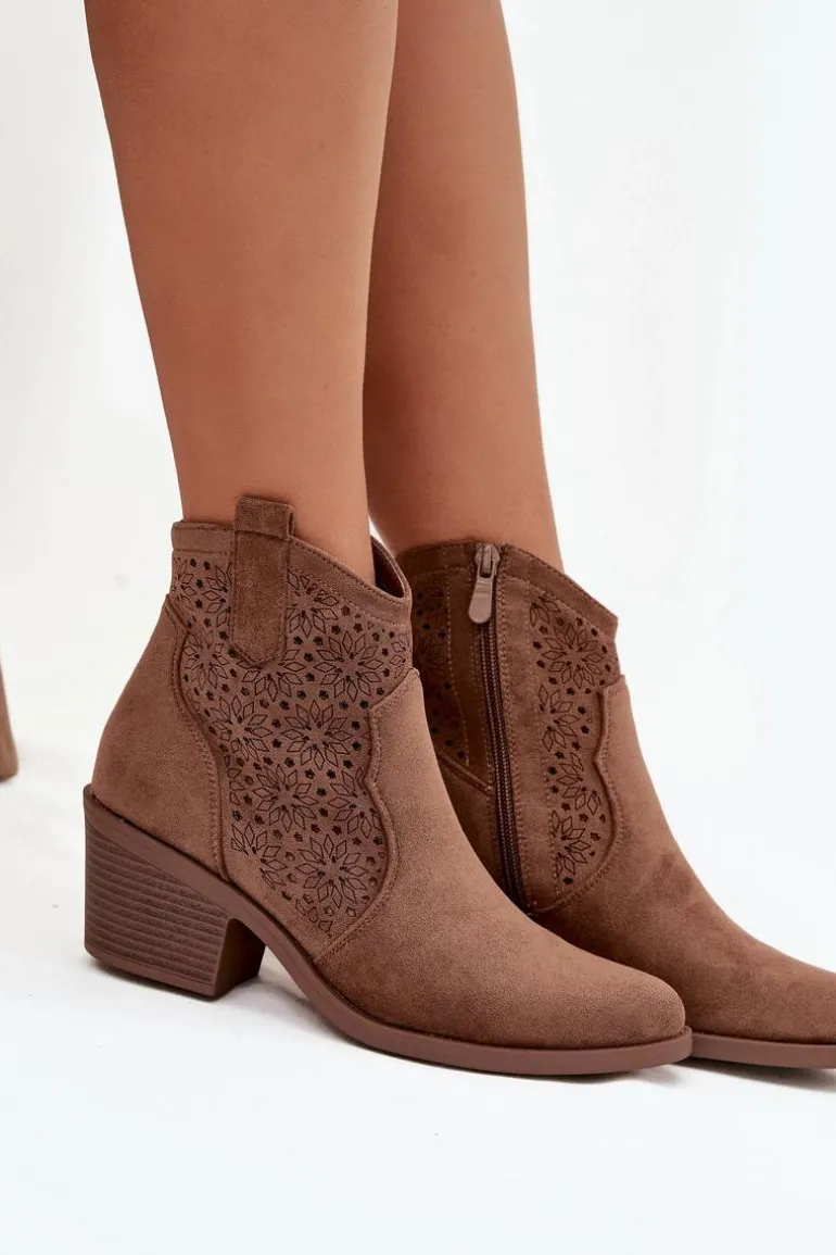 Botki Damskie Ażurowe Na Obcasie S.Barski HY52-529 Brązowe