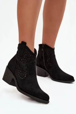 Botki Damskie Ażurowe Na Obcasie S.Barski HY52-529 Czarne