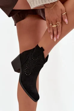 Botki Damskie Ażurowe Na Obcasie S.Barski HY52-529 Czarne