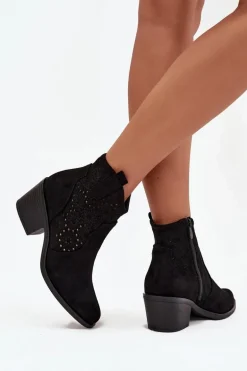 Botki Damskie Ażurowe Na Obcasie S.Barski HY52-529 Czarne