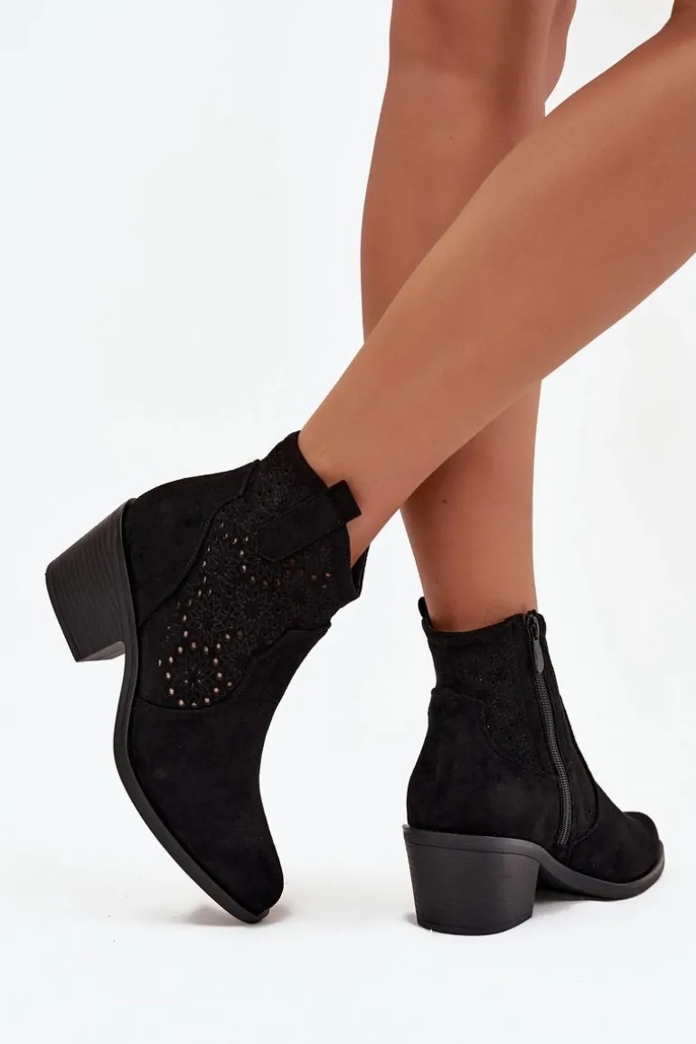Botki Damskie Ażurowe Na Obcasie S.Barski HY52-529 Czarne