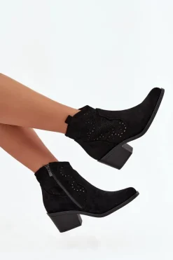 Botki Damskie Ażurowe Na Obcasie S.Barski HY52-529 Czarne