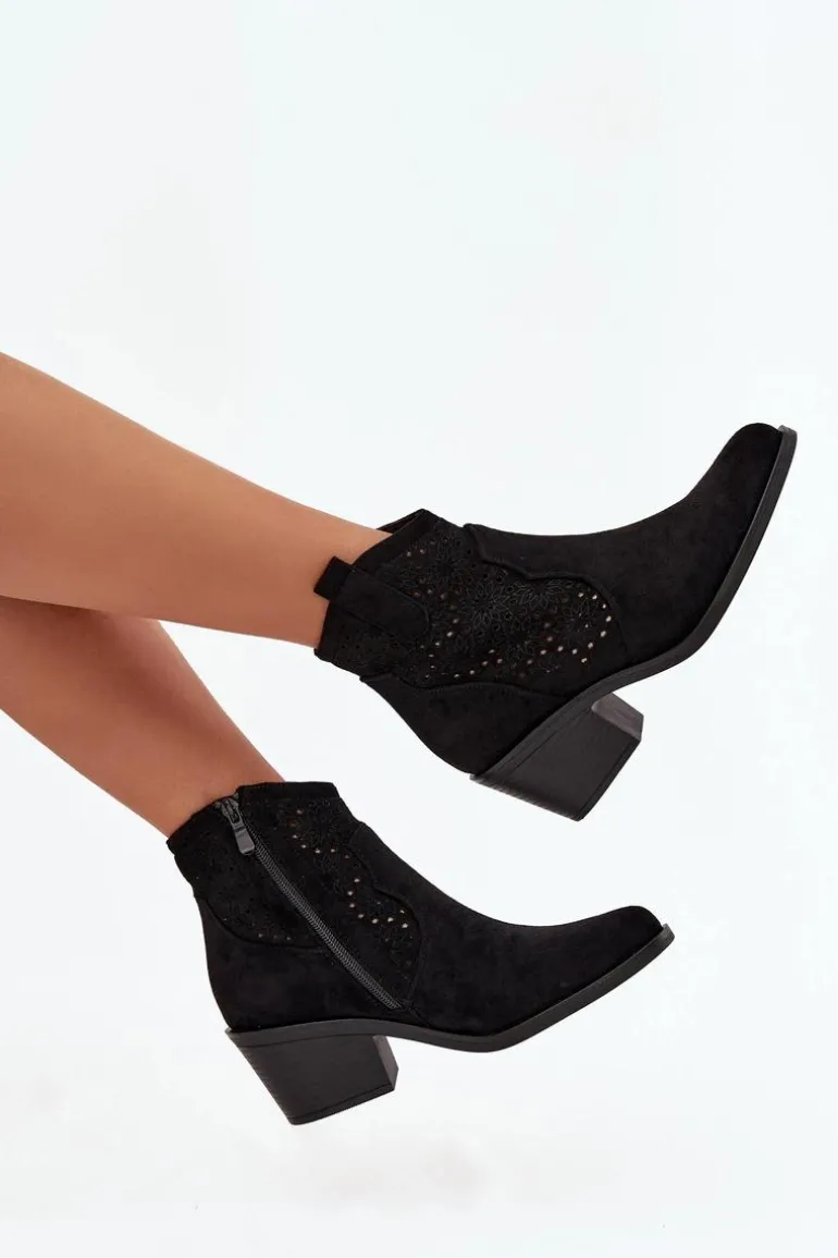 Botki Damskie Ażurowe Na Obcasie S.Barski HY52-529 Czarne