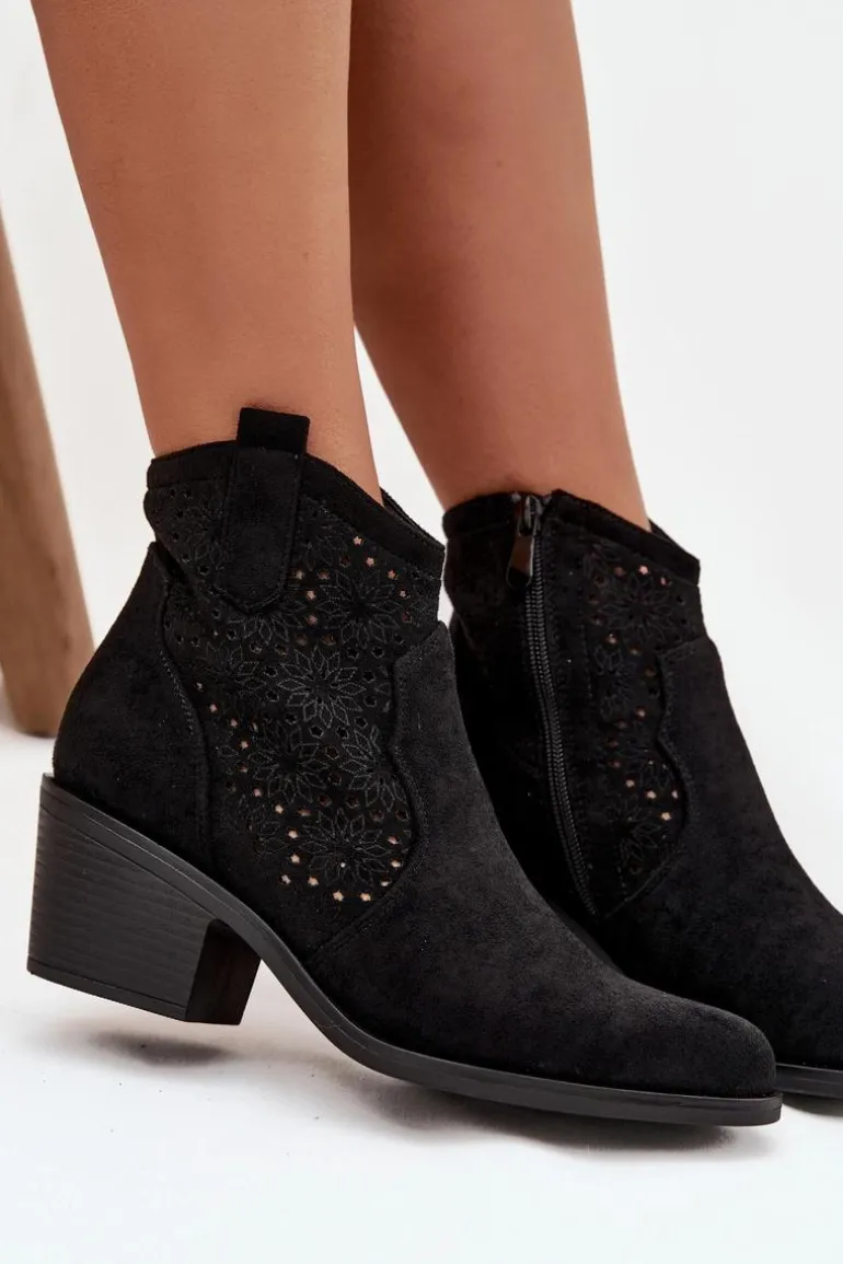 Botki Damskie Ażurowe Na Obcasie S.Barski HY52-529 Czarne