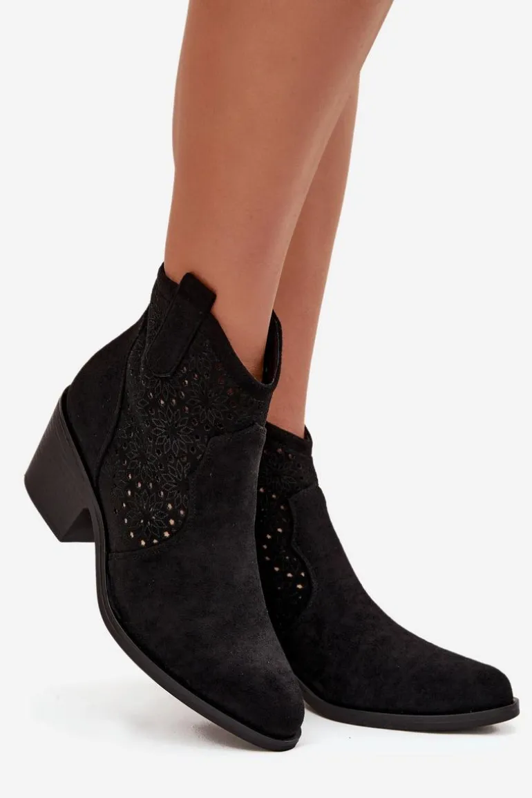 Botki Damskie Ażurowe Na Obcasie S.Barski HY52-529 Czarne