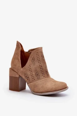 Botki Damskie Ażurowe Na Słupku Beżowe Niartima