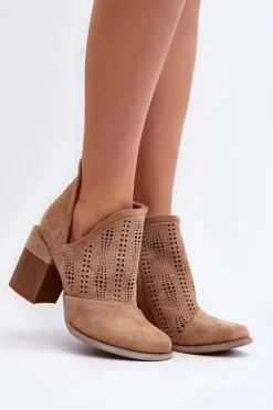 Botki Damskie Ażurowe Na Słupku Beżowe Niartima