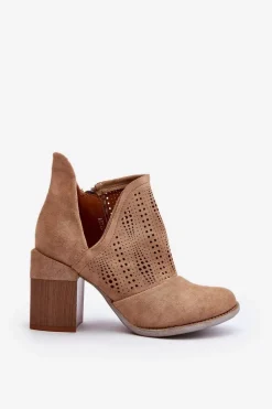 Botki Damskie Ażurowe Na Słupku Beżowe Niartima