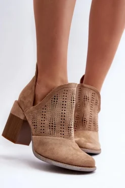 Botki Damskie Ażurowe Na Słupku Beżowe Niartima