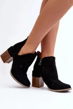 Botki Damskie Ażurowe Na Słupku Czarne Niartima