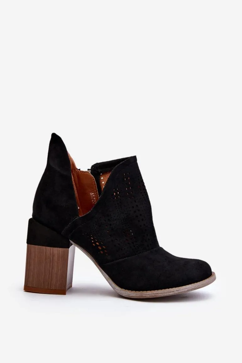Botki Damskie Ażurowe Na Słupku Czarne Niartima