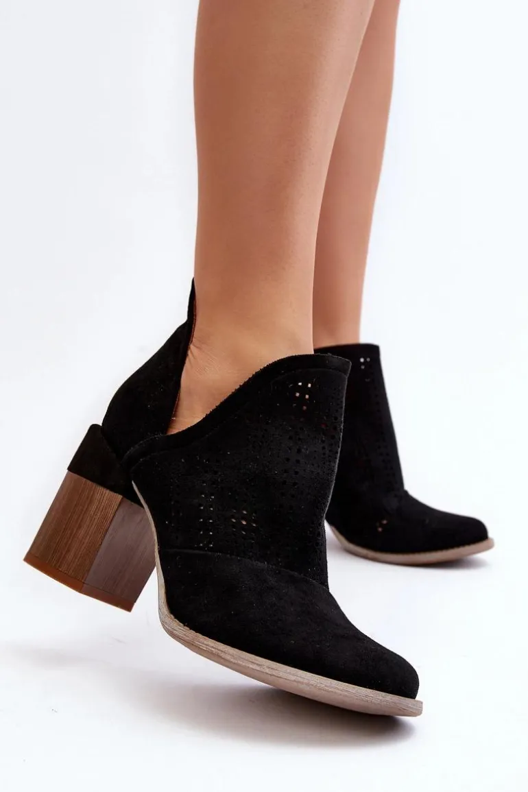 Botki Damskie Ażurowe Na Słupku Czarne Niartima