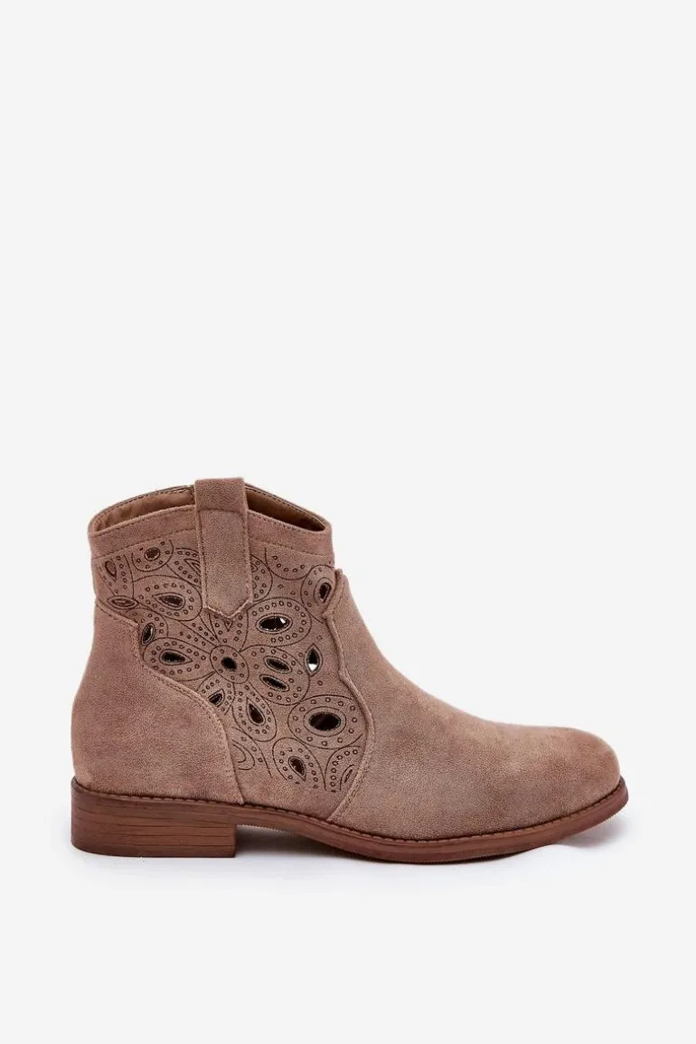 Botki Damskie Ażurowe Na Zamek Beżowe S.Barski HY42-081