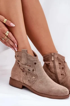 Botki Damskie Ażurowe Na Zamek Beżowe S.Barski HY42-081