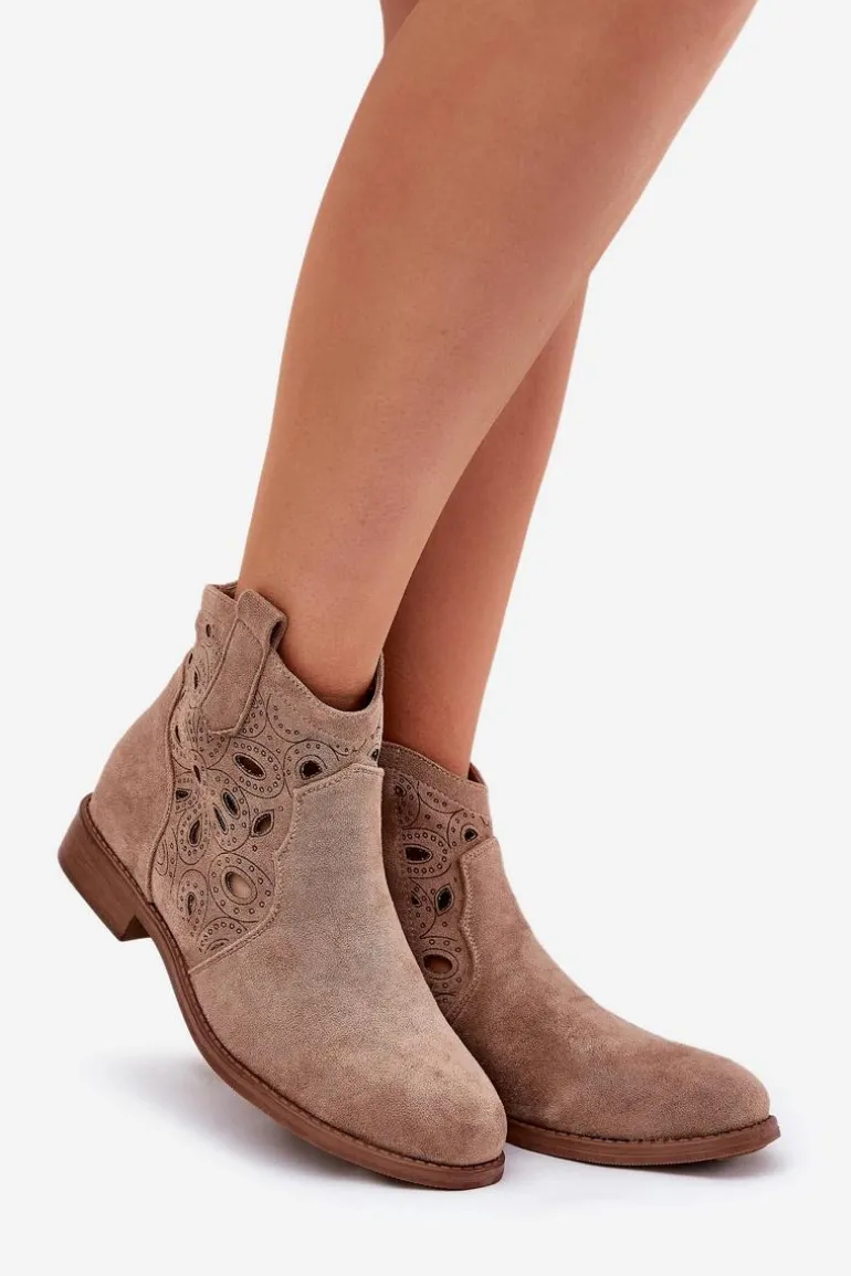 Botki Damskie Ażurowe Na Zamek Beżowe S.Barski HY42-081