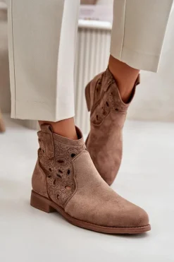 Botki Damskie Ażurowe Na Zamek Brązowe S.Barski HY42-081