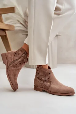 Botki Damskie Ażurowe Na Zamek Brązowe S.Barski HY42-081